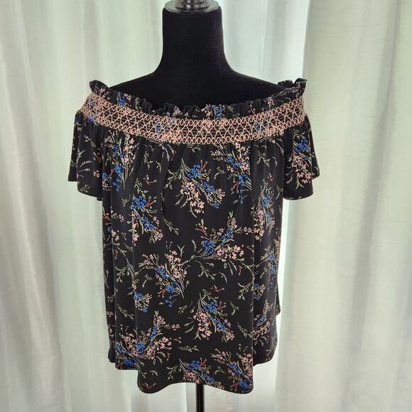 CECE Off The Shoulder Floral Top Womens Medium BLOUSE Embroidered Girly Chic - Picture 1 of 11
